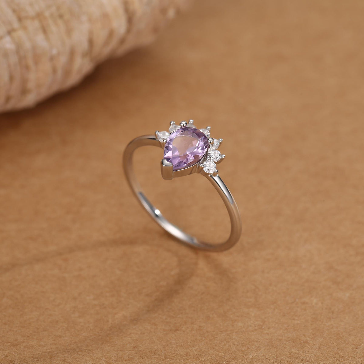 Vintage Pear Cut Amethyst Crown Halo Ring
