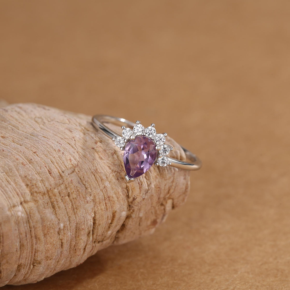 Vintage Pear Cut Amethyst Crown Halo Ring