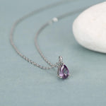 Amethyst Purple CZ Pear Pendant Necklace