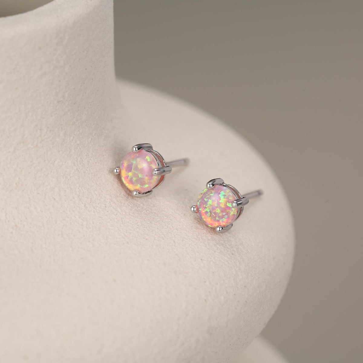 Cosmic Dust Minimalist Opal Stud Earrings in Sterling Silver, Simulated Opal, Blue Lilac Pink Hues