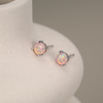 Cosmic Dust Minimalist Opal Stud Earrings in Sterling Silver, Simulated Opal, Blue Lilac Pink Hues