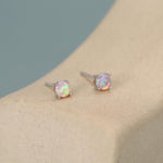 Cosmic Dust Minimalist Opal Stud Earrings in Sterling Silver, Simulated Opal, Blue Lilac Pink Hues
