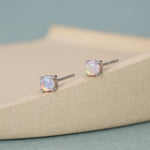 Cosmic Dust Minimalist Opal Stud Earrings in Sterling Silver, Simulated Opal, Blue Lilac Pink Hues