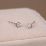 Cosmic Dust Minimalist Opal Stud Earrings in Sterling Silver, Simulated Opal, Blue Lilac Pink Hues