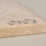 Tiny Three Ball Huggie Hoop Earrings in Sterling Silver, Three Ball Cluster Earrings, Open Hoops, Pull-Through Threader Earrings,