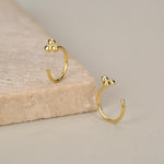 Tiny Three Ball Huggie Hoop Earrings in Sterling Silver, Three Ball Cluster Earrings, Open Hoops, Pull-Through Threader Earrings,