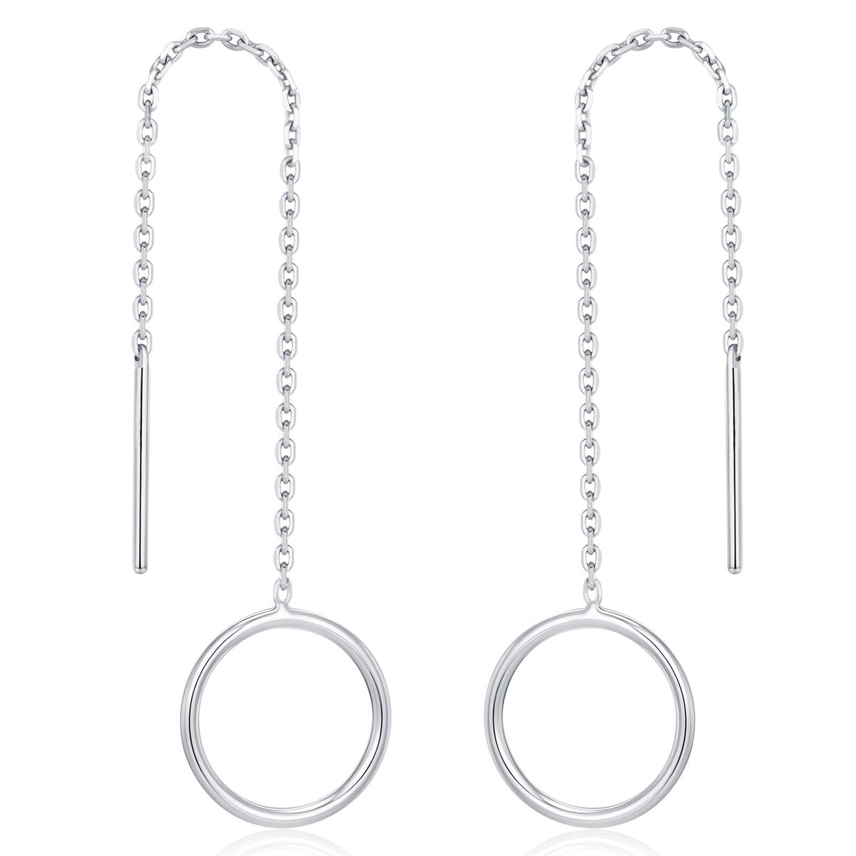 Sterling Silver Open Circle Threaders, Available in two Lengths, Delicate Circle Earrings, Minimalist Ear Threaders
