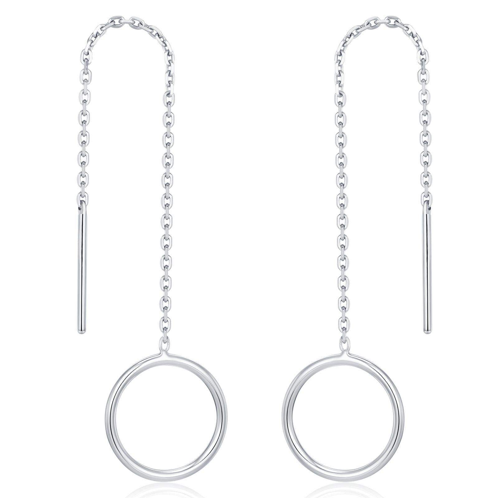 Sterling Silver Open Circle Threaders, Available in two Lengths, Delicate Circle Earrings, Minimalist Ear Threaders