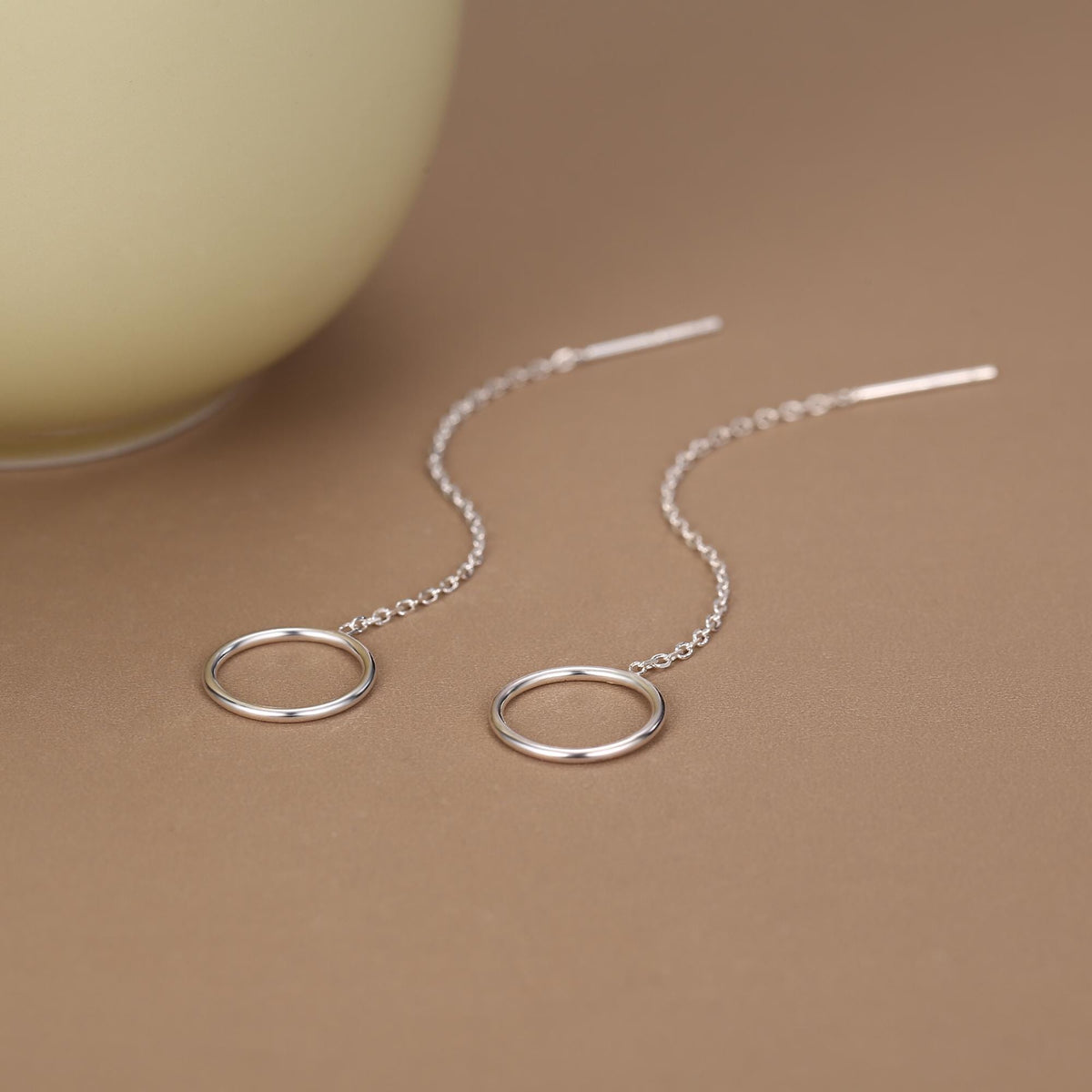 Sterling Silver Open Circle Threaders, Available in two Lengths, Delicate Circle Earrings, Minimalist Ear Threaders