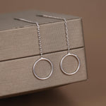 Sterling Silver Open Circle Threaders, Available in two Lengths, Delicate Circle Earrings, Minimalist Ear Threaders