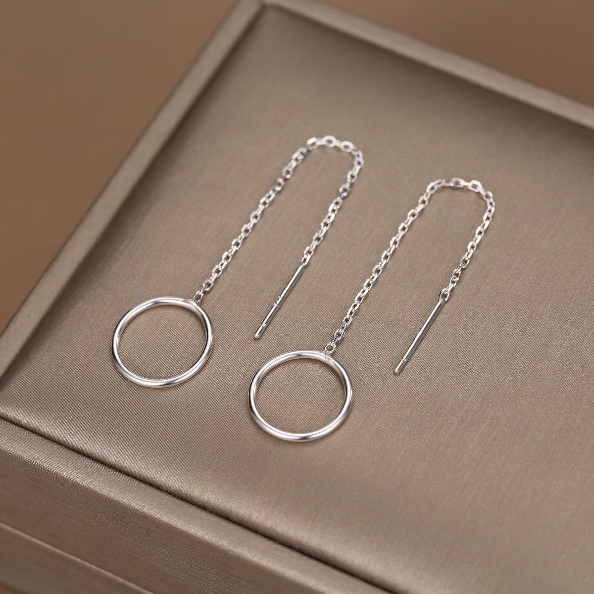 Sterling Silver Open Circle Threaders, Available in two Lengths, Delicate Circle Earrings, Minimalist Ear Threaders