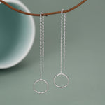 Sterling Silver Open Circle Threaders, Available in two Lengths, Delicate Circle Earrings, Minimalist Ear Threaders