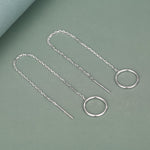 Sterling Silver Open Circle Threaders, Available in two Lengths, Delicate Circle Earrings, Minimalist Ear Threaders