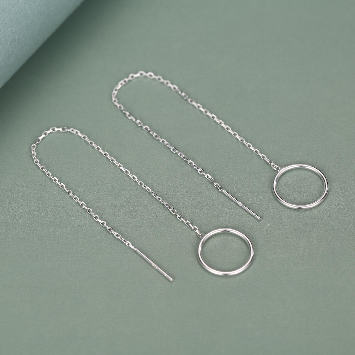 Sterling Silver Open Circle Threaders, Available in two Lengths, Delicate Circle Earrings, Minimalist Ear Threaders