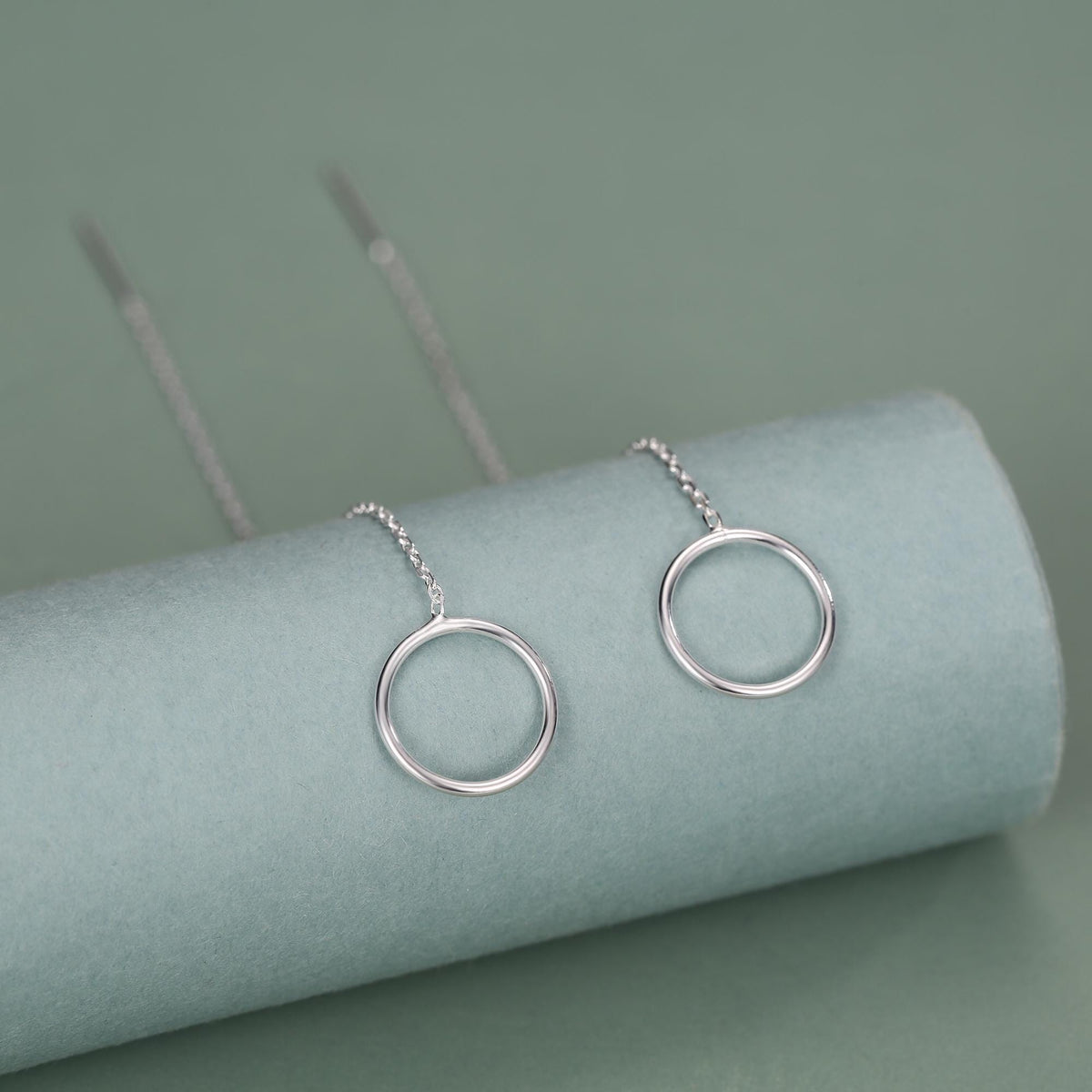 Sterling Silver Open Circle Threaders, Available in two Lengths, Delicate Circle Earrings, Minimalist Ear Threaders
