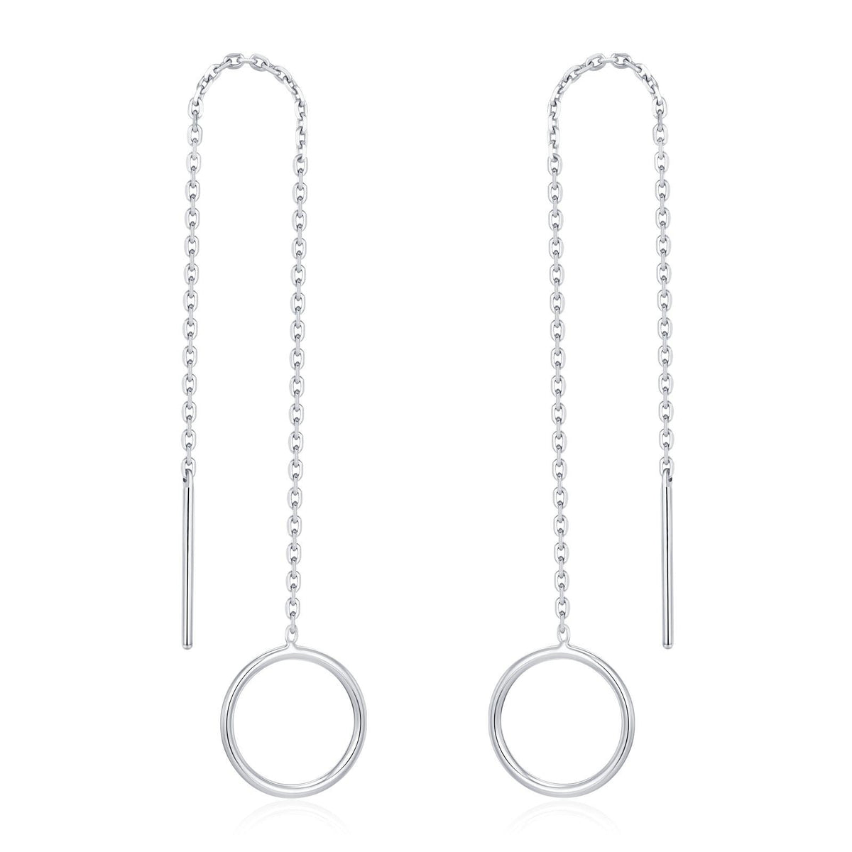 Sterling Silver Open Circle Threaders, Available in two Lengths, Delicate Circle Earrings, Minimalist Ear Threaders