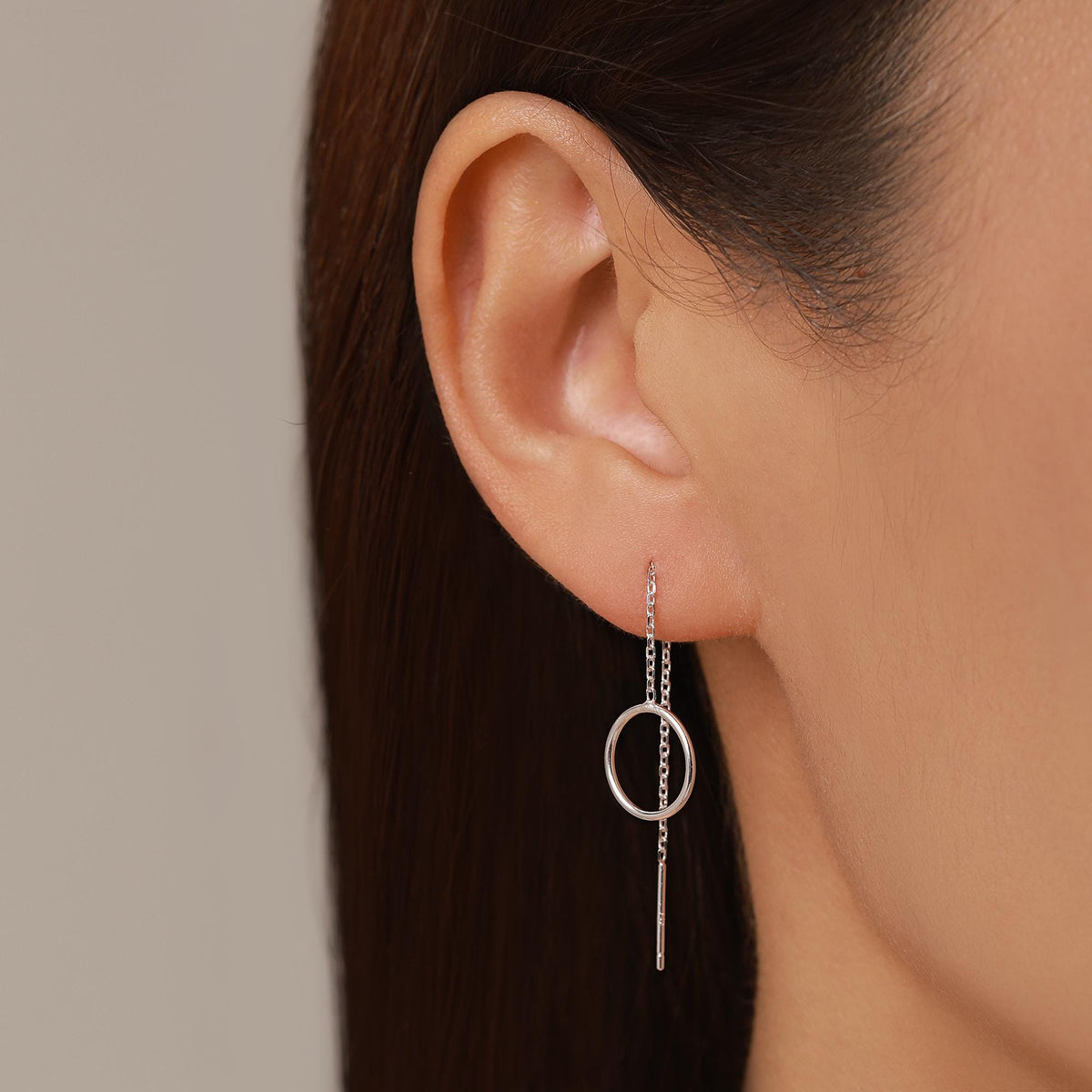 Sterling Silver Open Circle Threaders, Available in two Lengths, Delicate Circle Earrings, Minimalist Ear Threaders
