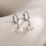Mother of Pearl Huggie Hoop Earrings in Sterling Silver, Simple Pearl Dangle Earrings, Gold and Silver
