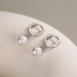 Mother of Pearl Huggie Hoop Earrings in Sterling Silver, Simple Pearl Dangle Earrings, Gold and Silver
