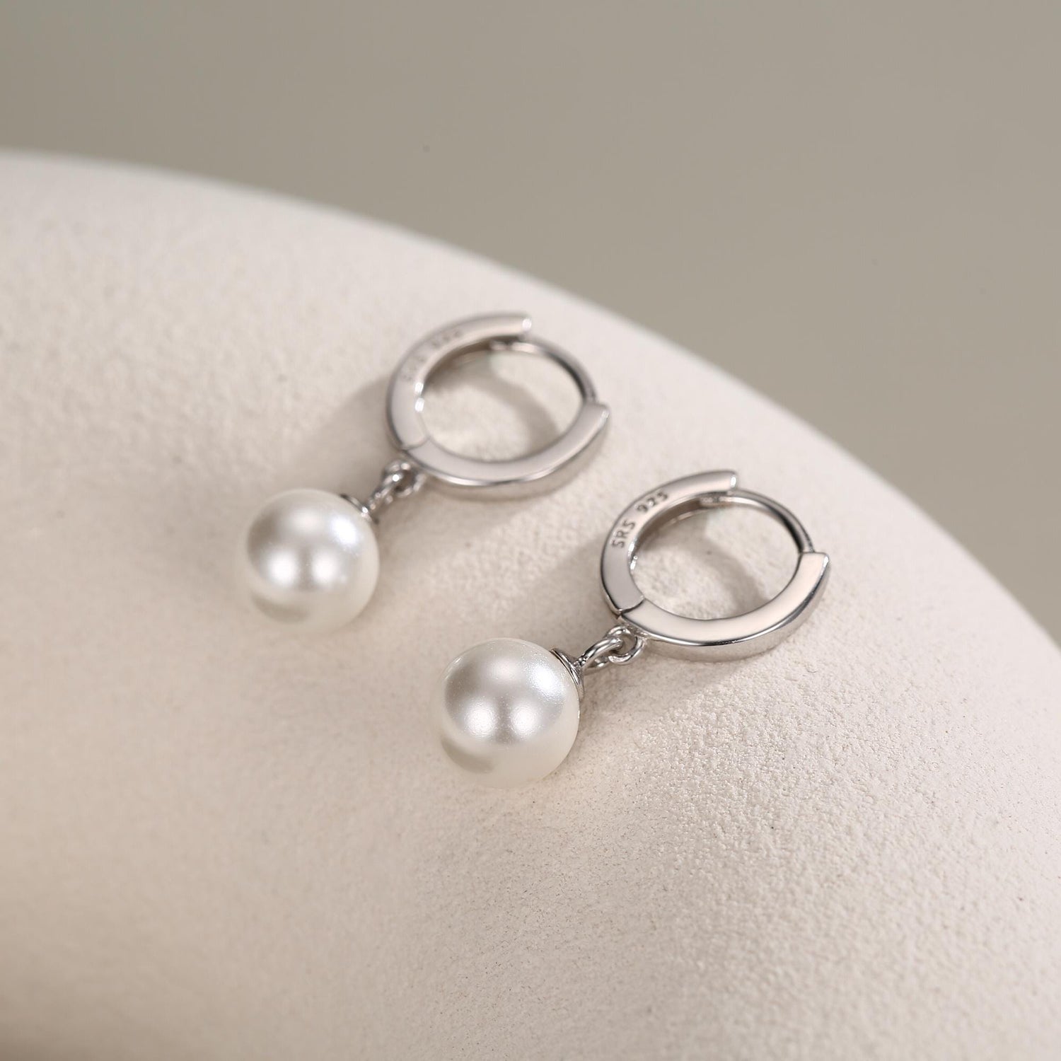 Mother of Pearl Huggie Hoop Earrings in Sterling Silver, Simple Pearl Dangle Earrings, Gold and Silver