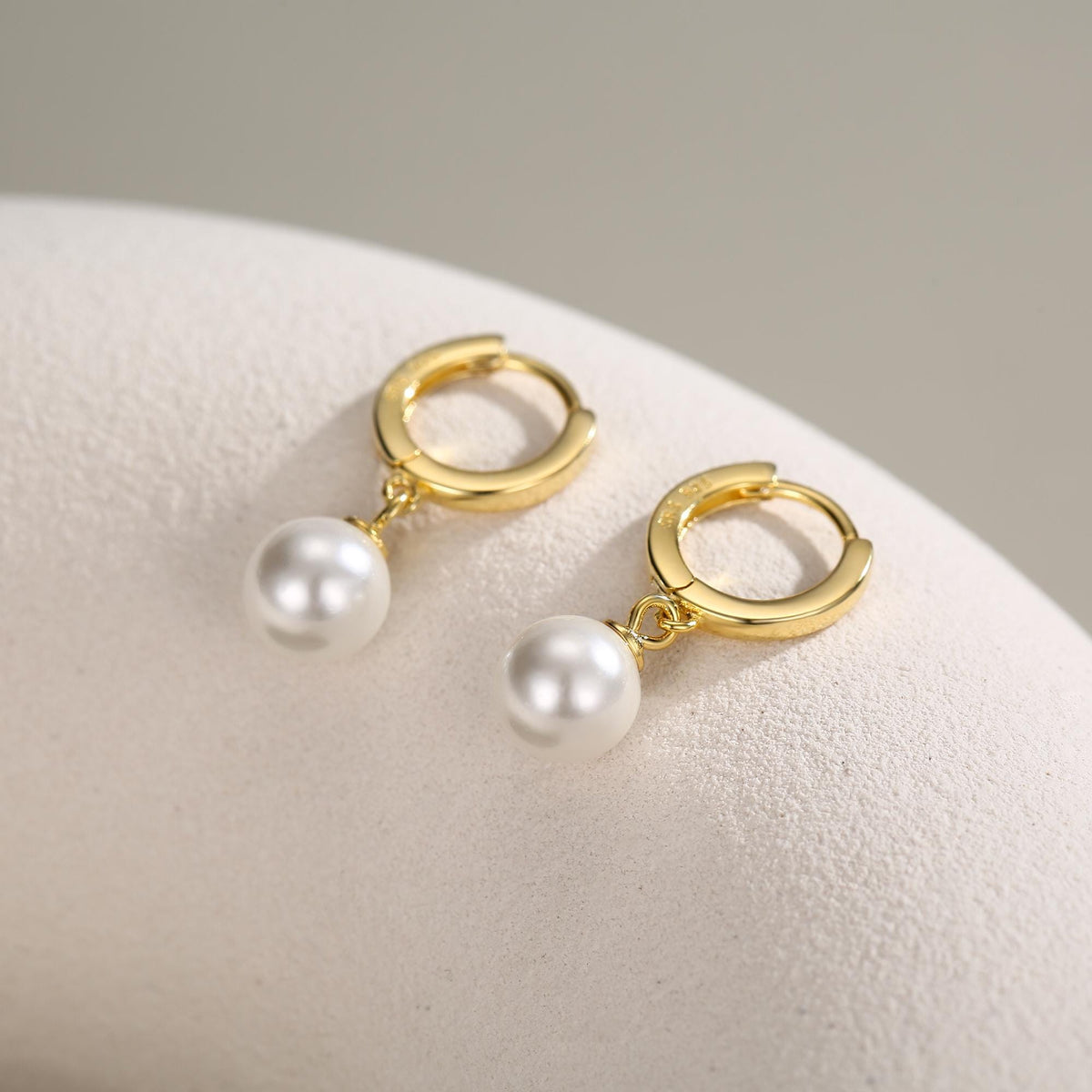 Mother of Pearl Huggie Hoop Earrings in Sterling Silver, Simple Pearl Dangle Earrings, Gold and Silver