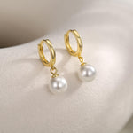 Mother of Pearl Huggie Hoop Earrings in Sterling Silver, Simple Pearl Dangle Earrings, Gold and Silver
