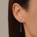 Sapphire Blue Droplet CZ with Chain Dangle Stud Earrings in Sterling Silver, Silver or Gold, Blue CZ Pear Drop Earrings