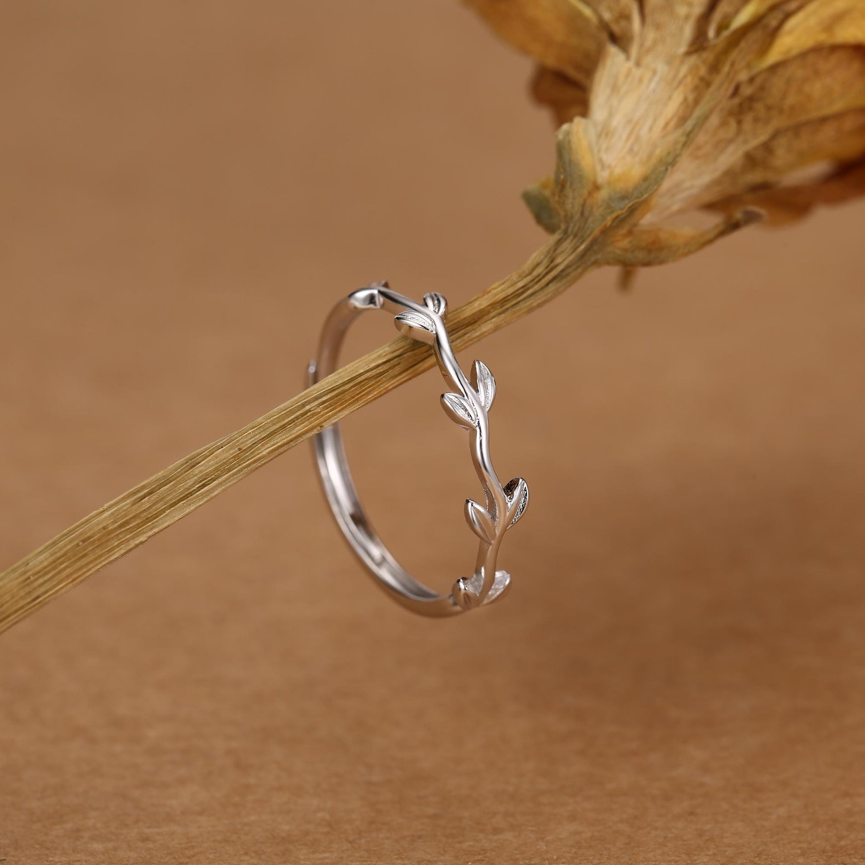 Minimalist Olive Branch Stacking Ring