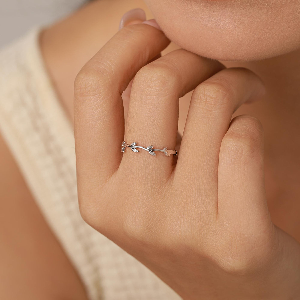 Minimalist Olive Branch Stacking Ring