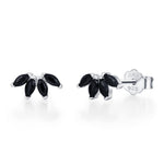 Black CZ Lotus Flower Stud Earrings in Sterling Silver