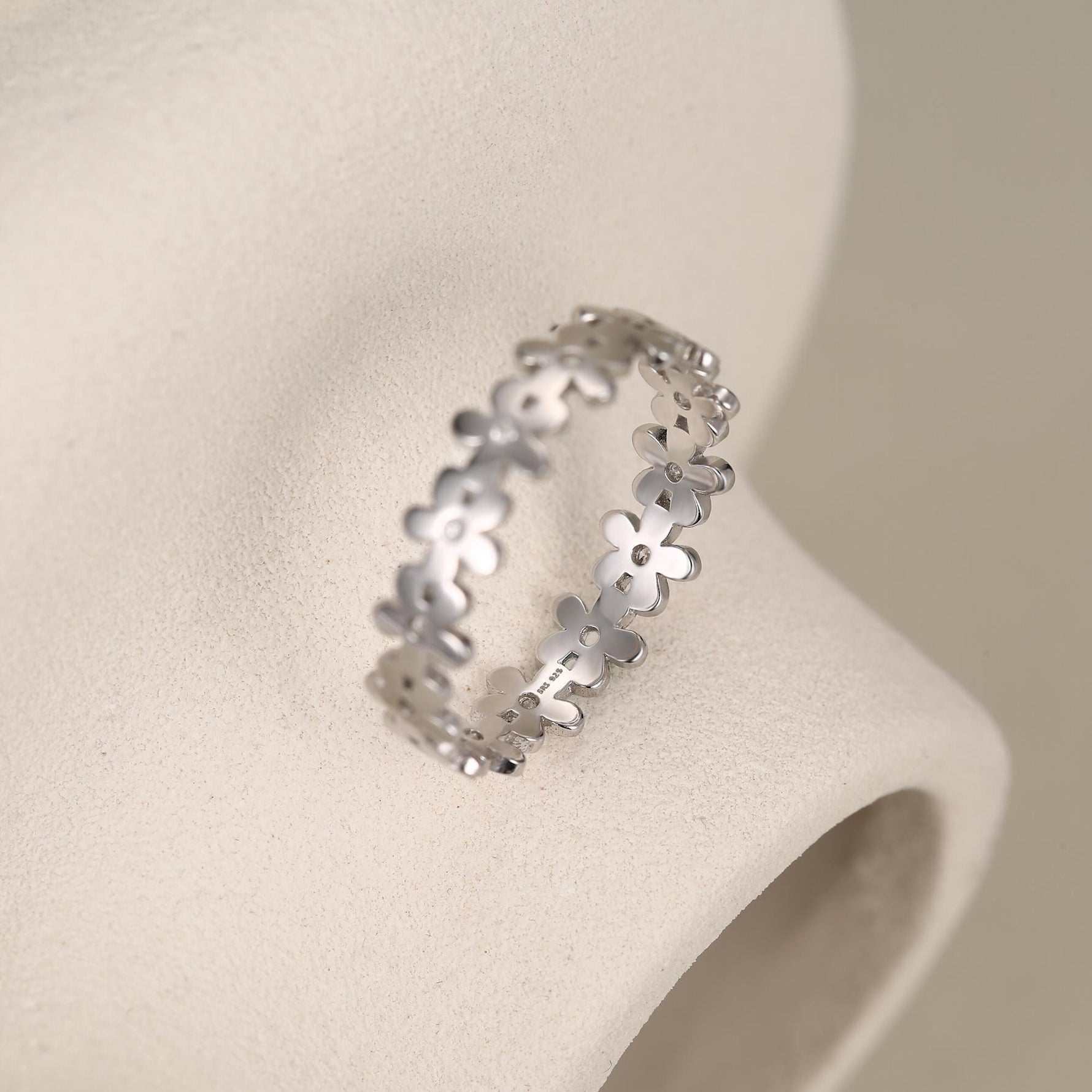 Sterling Silver Pretty Forget-me-not Flower Floral Motif Ring, Nature Inspired Jewellery, Adjustable Size