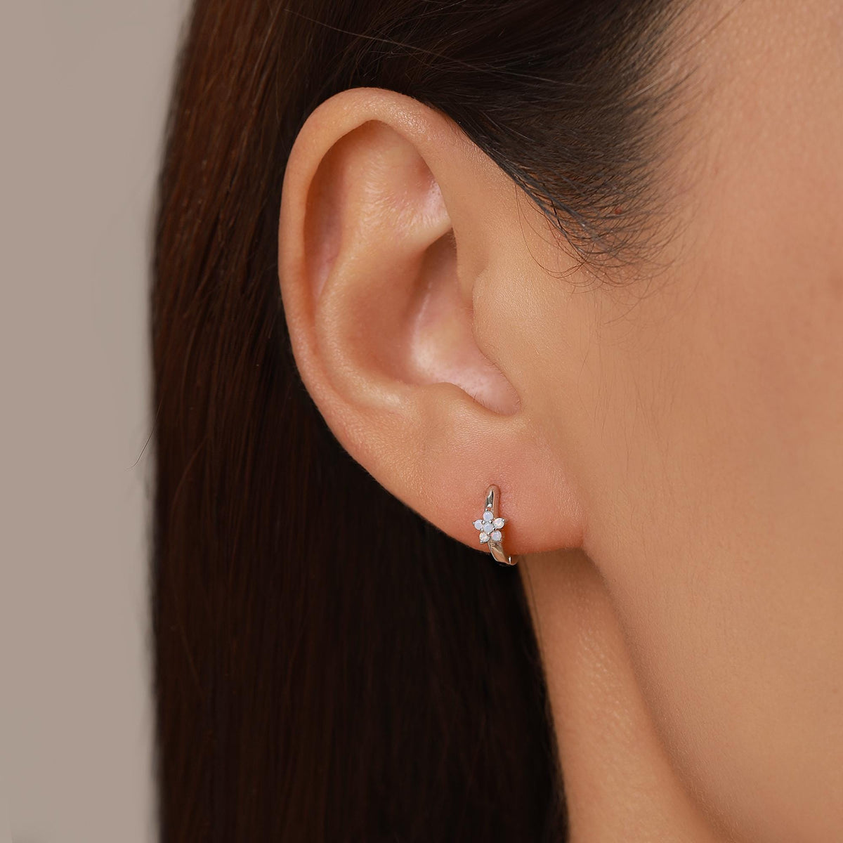 Opal Colour CZ Flower Huggie Hoop in Sterling Silver, Silver or Gold, Delicate Flower CZ Hoops, Tiny Flower Hoops, Tiny CZ Hoops