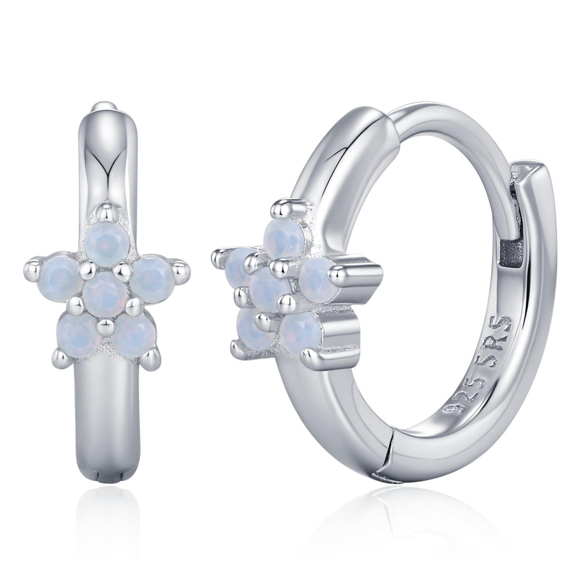 Opal Colour CZ Flower Huggie Hoop in Sterling Silver, Silver or Gold, Delicate Flower CZ Hoops, Tiny Flower Hoops, Tiny CZ Hoops