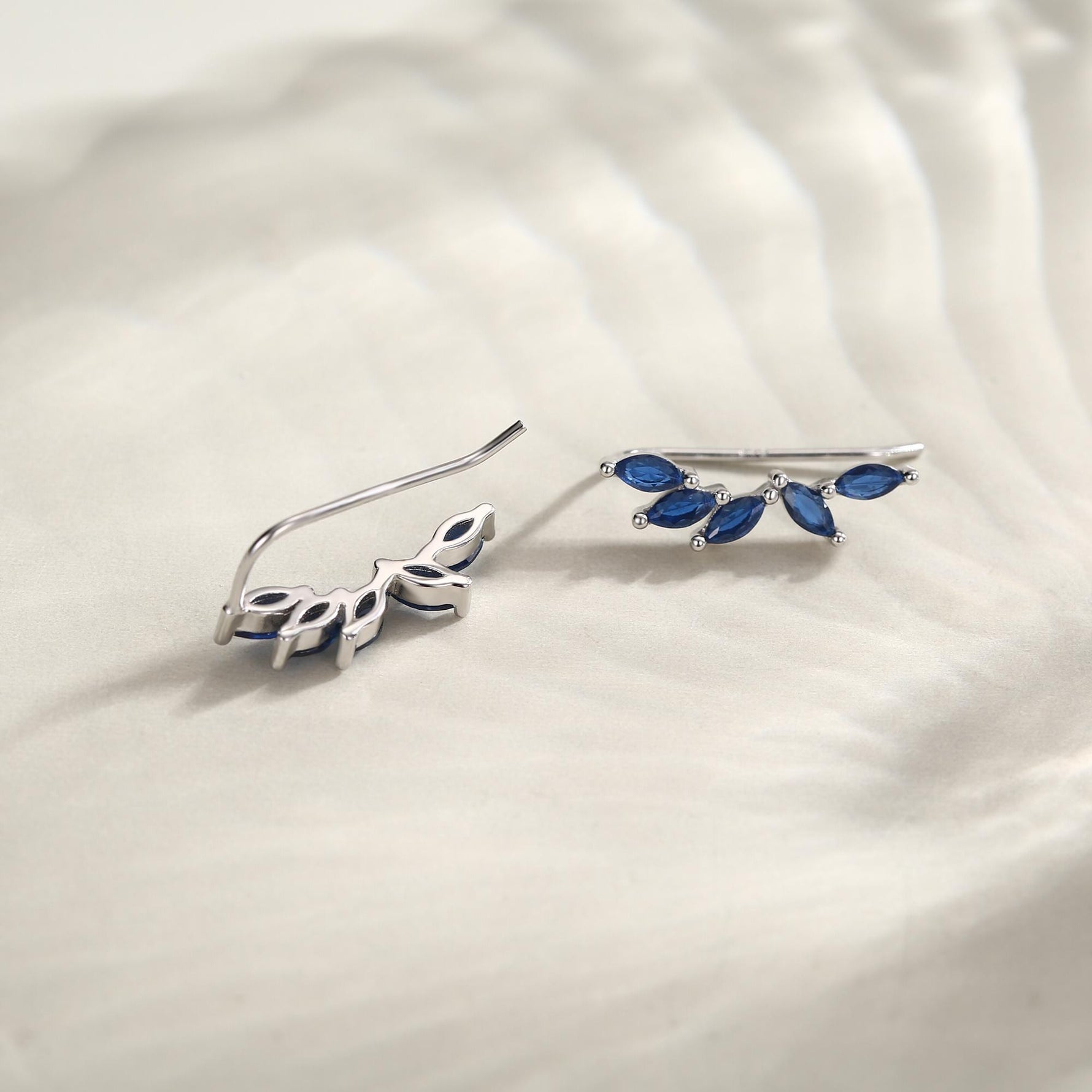 Sapphire Blue CZ Cluster Crawler Earrings in Sterling Silver, Silver or Gold, Blue CZ Marquise Ear Crawlers, CZ Cluster Earrings