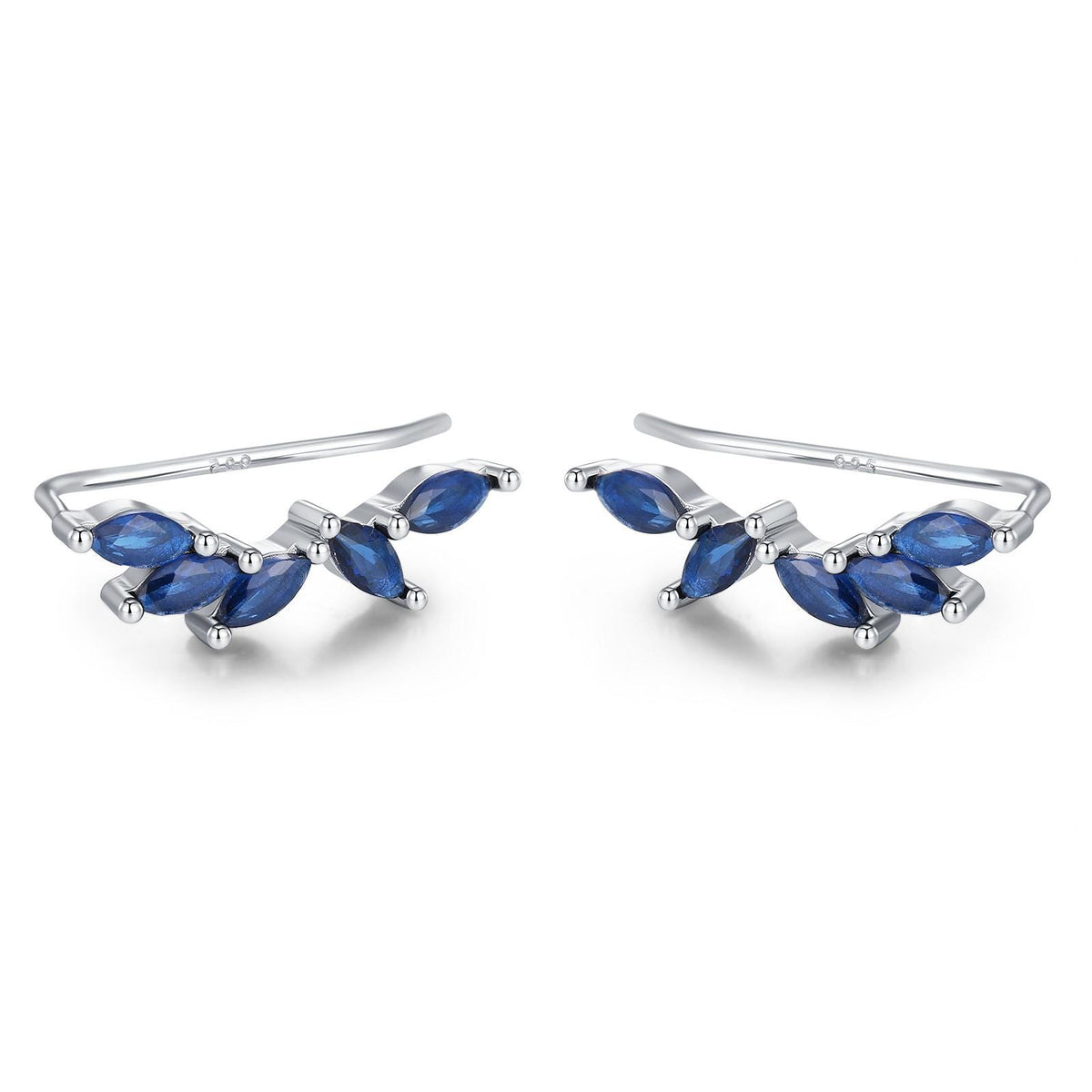 Sapphire Blue CZ Cluster Crawler Earrings in Sterling Silver, Silver or Gold, Blue CZ Marquise Ear Crawlers, CZ Cluster Earrings