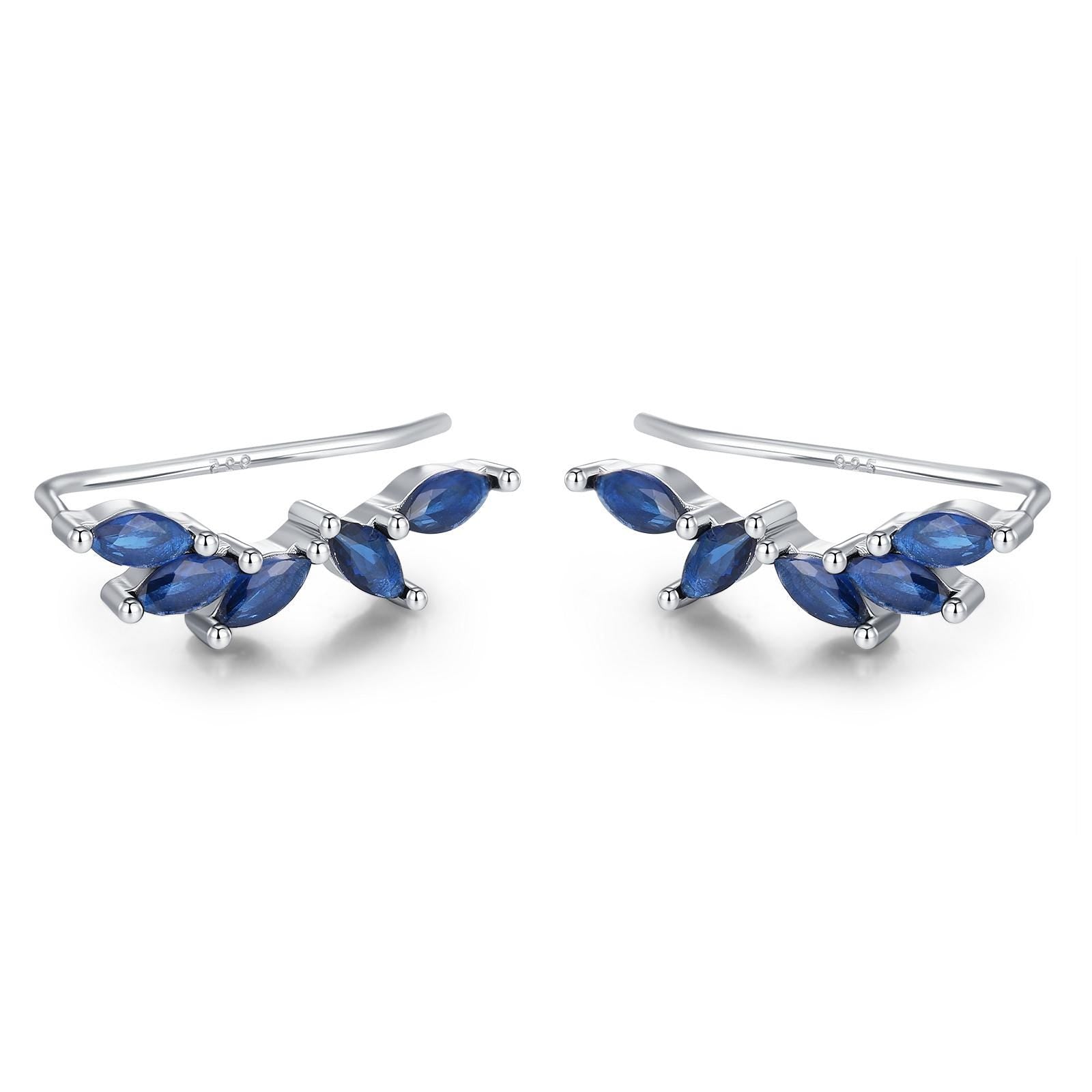 Sapphire Blue CZ Cluster Crawler Earrings in Sterling Silver, Silver or Gold, Blue CZ Marquise Ear Crawlers, CZ Cluster Earrings