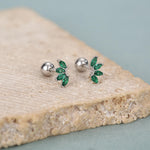 Green CZ Lotus Screw Back Earrings