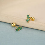 Green CZ Lotus Screw Back Earrings
