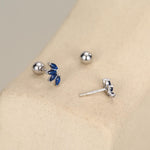 Sapphire Blue CZ Lotus Screw Back Earrings