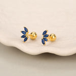 Sapphire Blue CZ Lotus Screw Back Earrings