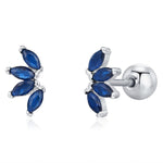 Sapphire Blue CZ Lotus Screw Back Earrings