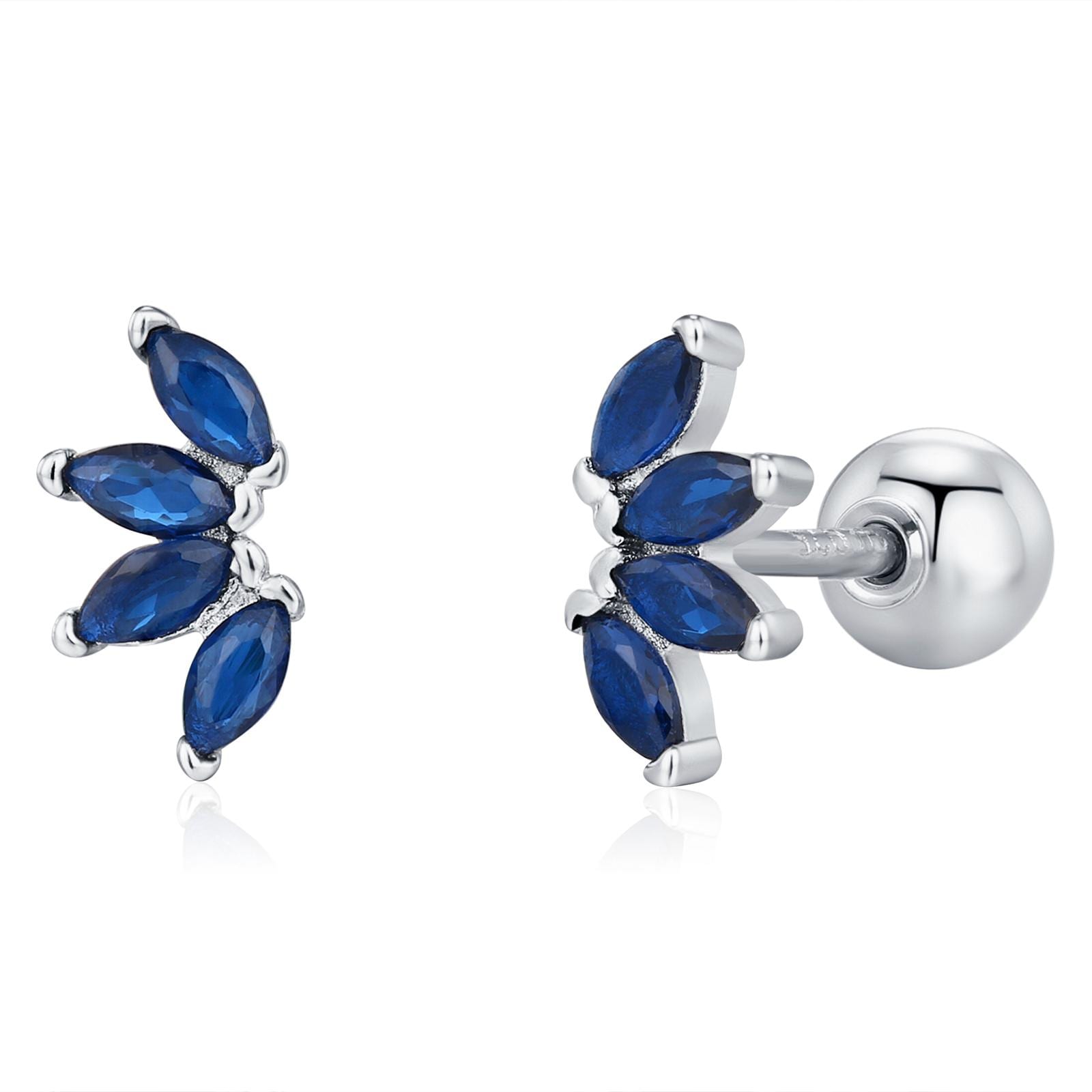 Sapphire Blue CZ Lotus Screw Back Earrings