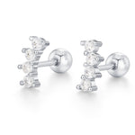 Sterling Silver Mini CZ Bar Screw Back Earrings with Ball Ends