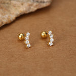 Sterling Silver Mini CZ Bar Screw Back Earrings with Ball Ends