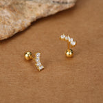 Sterling Silver Mini CZ Bar Screw Back Earrings with Ball Ends