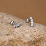 Sterling Silver Mini CZ Bar Screw Back Earrings with Ball Ends