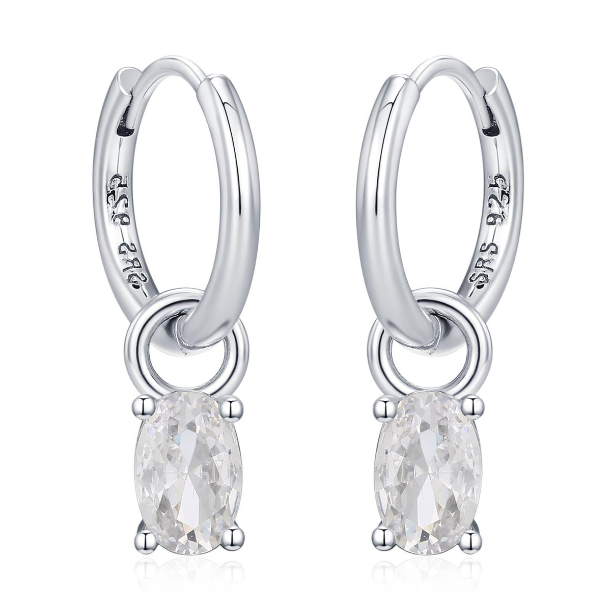 Oval CZ Huggie Hoop in Sterling Silver, Silver or Gold, Minimalist Simple Hoop Earrings, Detachable and Interchangeable