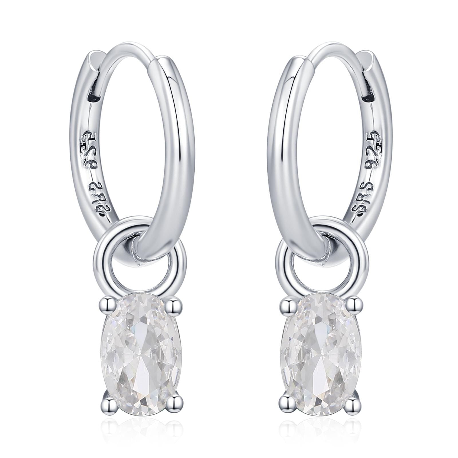 Oval CZ Huggie Hoop in Sterling Silver, Silver or Gold, Minimalist Simple Hoop Earrings, Detachable and Interchangeable
