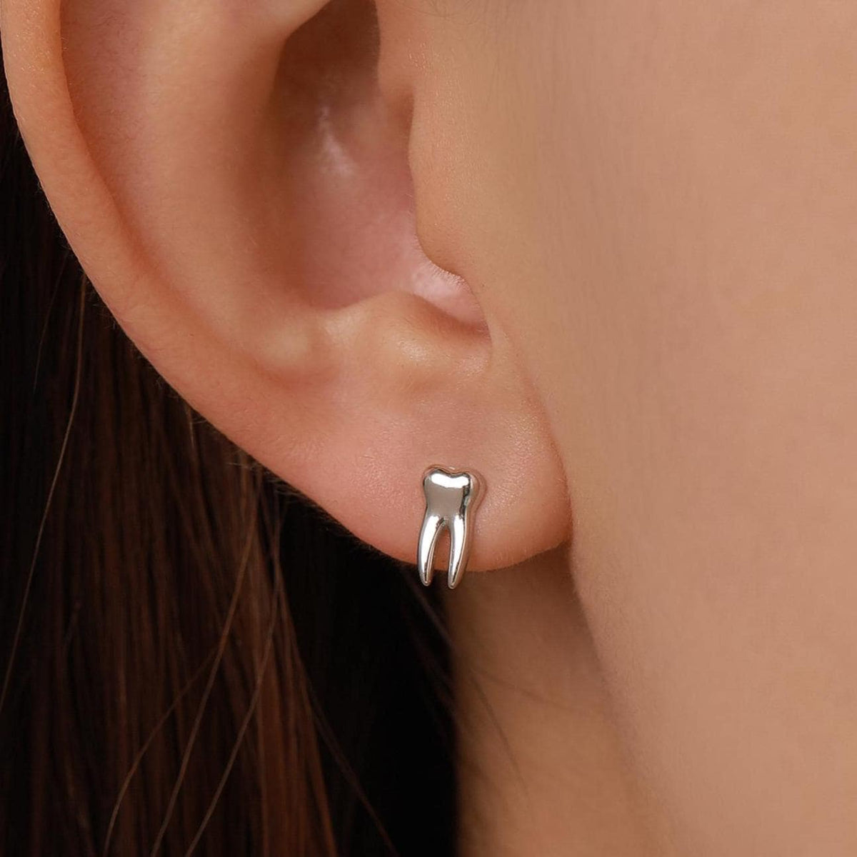 Teeth Earrings in Sterling Silver, Molar Stud Earrings, Silver or Gold, Silver Tooth Stud Earrings, Cute and Quirky Earrings