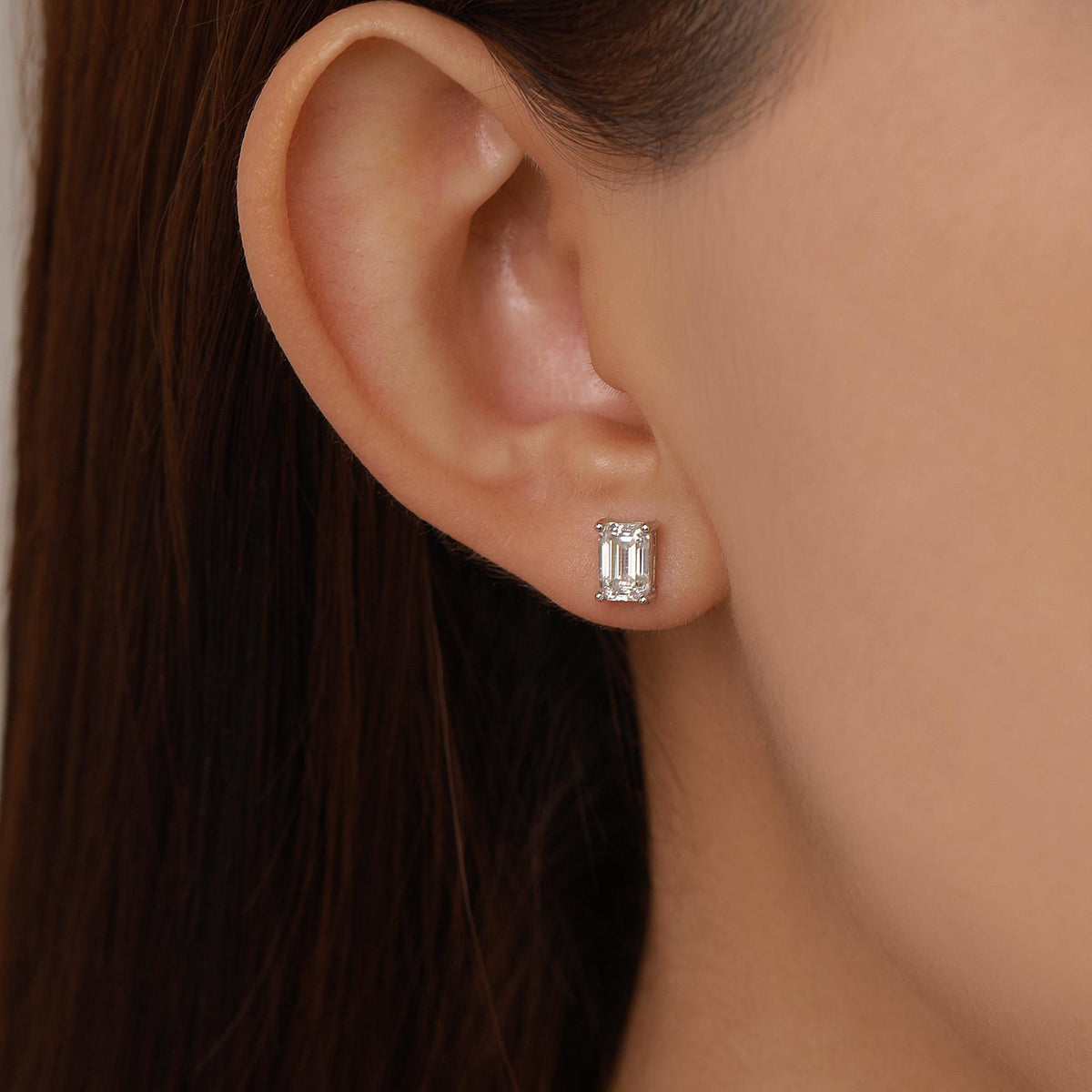 0.8Ct Emerald Cut Moissanite Diamond Stud Earrings in Sterling Silver